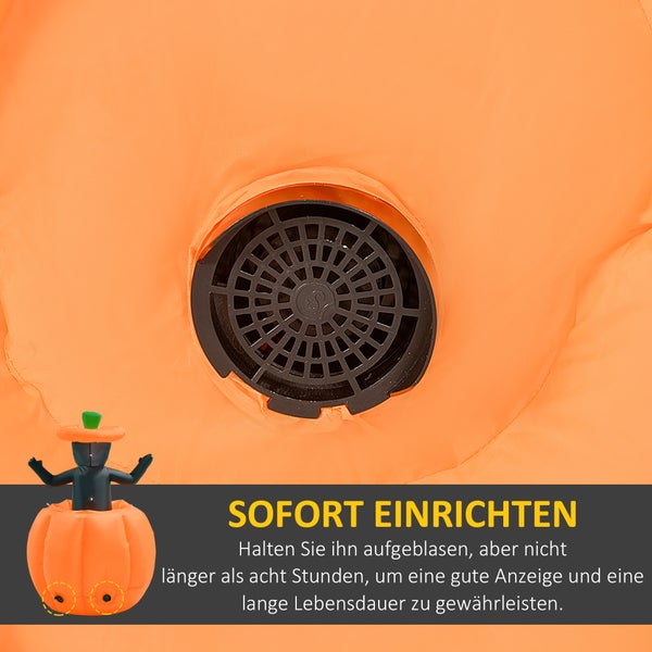 Outsunny 150 cm Aufblasbar Halloween Kürbis mit Skelett Halloweendekorationen Halloween Deko Helloween-Gartendeko mit LED Lichter Wasserdicht Indoor Outdoor Halloween Party