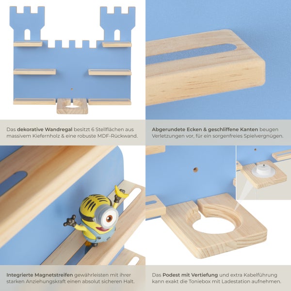 Wandregal tectake MyLittleStory Fortress 56 x 15,5 x 43 cm, unsichtbare Aufhängung  für bis zu 16 Tonies blau
