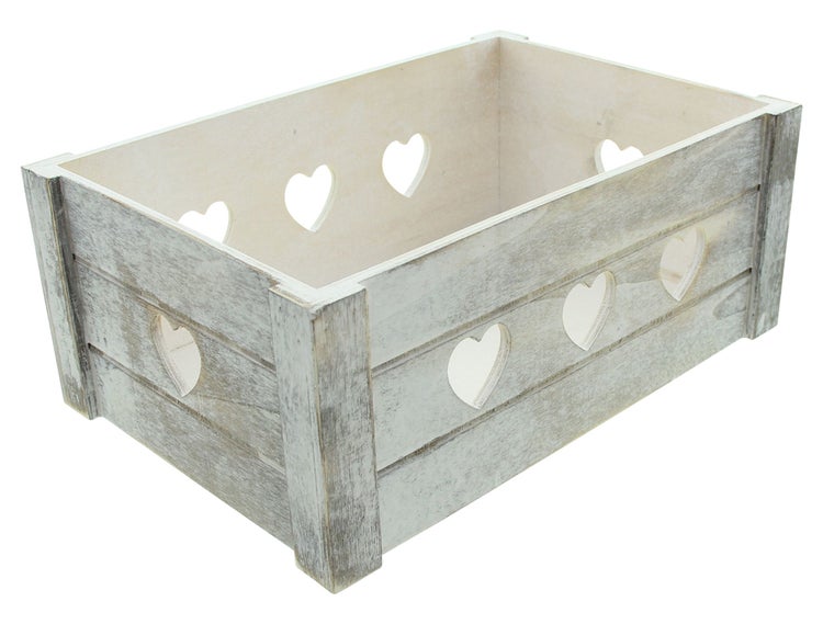 FRANK FLECHTWAREN | Universalkiste Herzchen, HOLZ, 30 x 20 x 12 cm