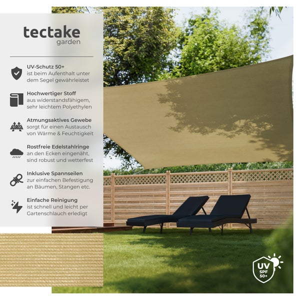 Sonnensegel tectake  inklusive Spannseile rechteckig mit UV-Schutz 50+ beige