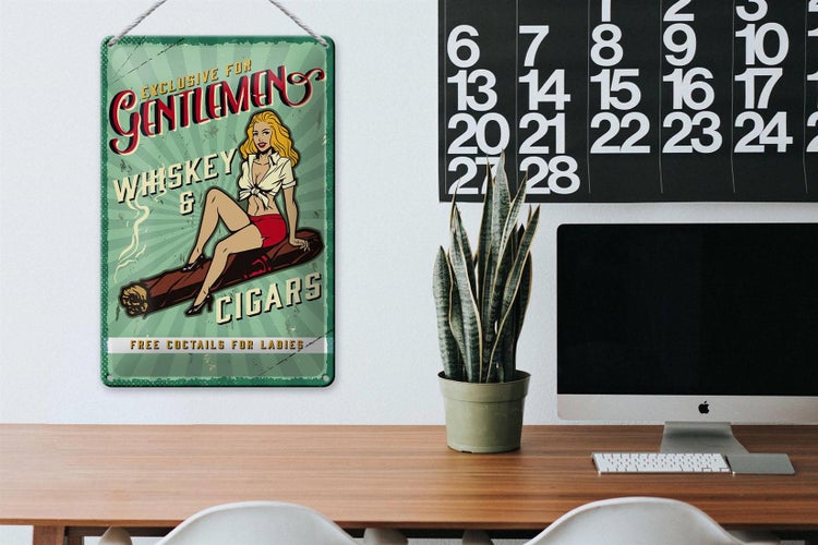 Blechschild Spruch Pinup Exlusive Gentleman Whiskey 20x30cm