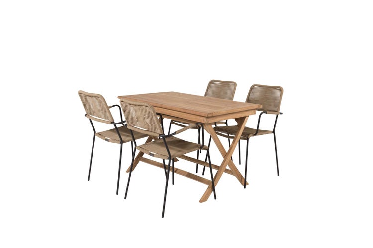 Gartentischgruppe mit vier Stühlen und Holztisch