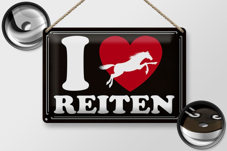 Blechschild Spruch 30x20cm Pferde i love reiten Herz
