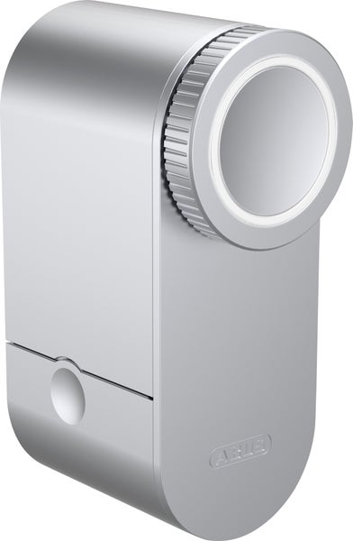 Elektronischer Türschlossantrieb aus Metall mit rundem Drehrad und ABUS Logo.