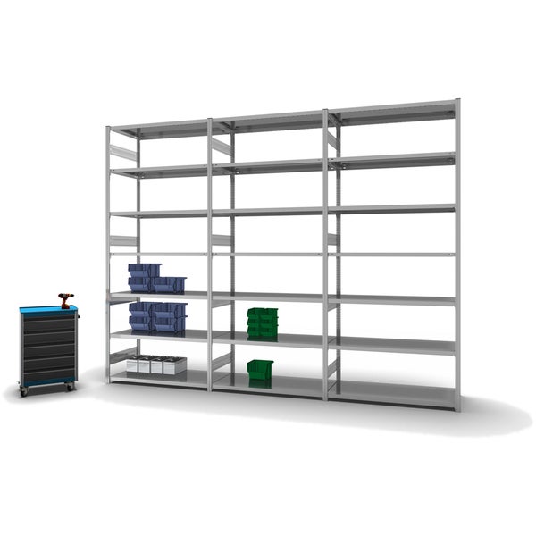 PROREGAL Fachbodenregal Stecksystem T-Profil Heavy-Duty Grundregal HxBxT 300 x 130 x 60 cm 7 Ebenen Fachlast 330 kg Beidseitig Nutzbar Verzinkt