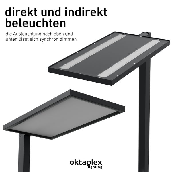 Büro Stehleuchte Malmö dimmbar neutralweiß 4000K 7500lm Licht für Arbeitsplatz Deckenfluter Aluminium schwarz 60W