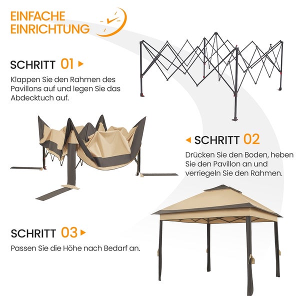 Anleitung zum Aufbau eines Pavillons in drei Schritten