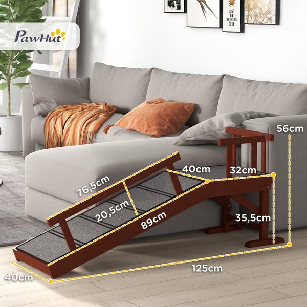 PawHut Hunderampe Haustierrampe mit abnehmbaren Geländern, Rutschfest Kofferraumrampe, Hundeeinstiegshilfe für Haustiere bis 30 kg, 125 x 40 x 56 cm, Grau