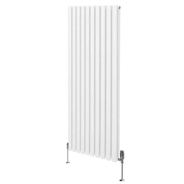 Oval Röhrenheizkörper & Chrom Thermostatventile – 1600mm x 600mm - Weiß