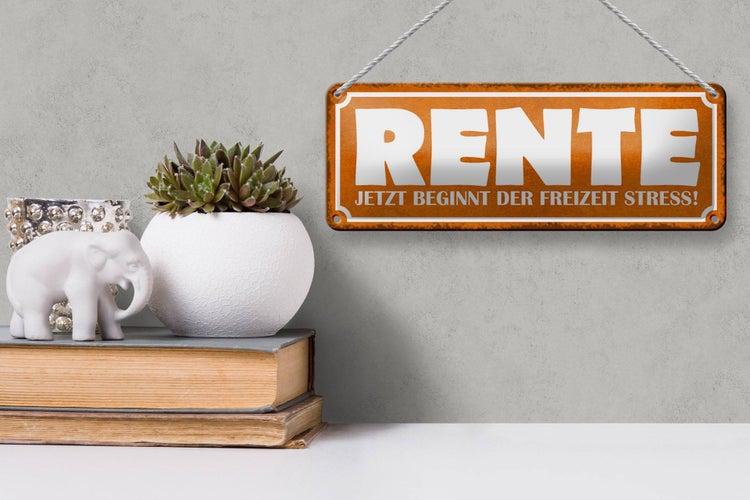 Blechschild Spruch 27x10cm Rente beginnt Freizeit Stress Dekoration