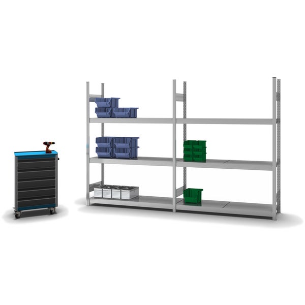 PROREGAL Weitspannregal Stecksystem T-Profil Grundregal HxBxT 200x150x40 cm 3 Ebenen Stahlplatten Fachboden Fachlast 350 kg Verzinkt