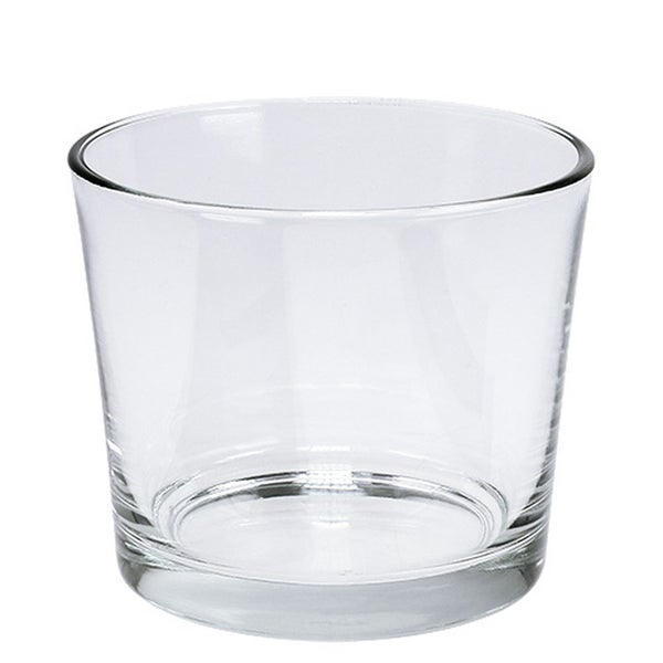 Detailaufnahme des oberen Randes eines Pflanztopfes aus Glas.
