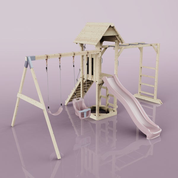 OutdoorToys Spielturm Örebro aus Holz in Rosa Babyschaukel