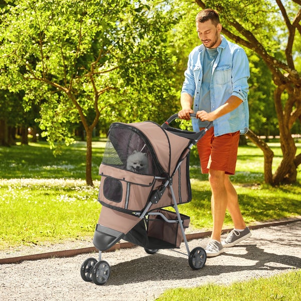 PawHut Hundewagen, 75L x 45B x 97H cm, 600D Oxford, Nylon-Netzgitter, Kaffeebraun+Silber