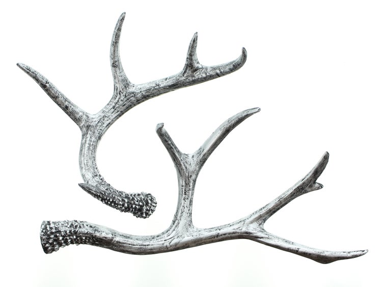 FRANK FLECHTWAREN | Geweih Silber, 2er Set, KUNSTSTOFF, 19 x 18 x 8 cm, 30 x 14 x 8 cm