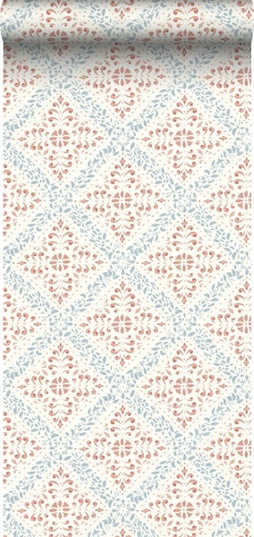 Borastapeter Tapete Fliesenmuster Terrakotta und Blau - 53 cm x 10.05 m - 660052