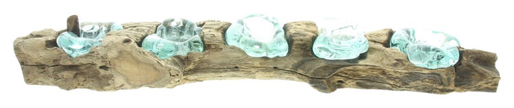 FRANK FLECHTWAREN | Teelichthalter Wurzelholz, GLAS, HOLZ, L: 60 cm