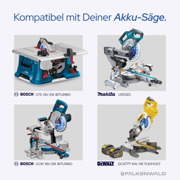 FALKENWALD ® Akku Sägeblatt 216x30 60 Zähne - Ideal für Holz, Metall & Alu - Multi Kreissägeblatt 216x30 Akku - Kompatibel mit Bosch GTS 635-216 & Metabo KGS 216 M - 216 Sägeblatt