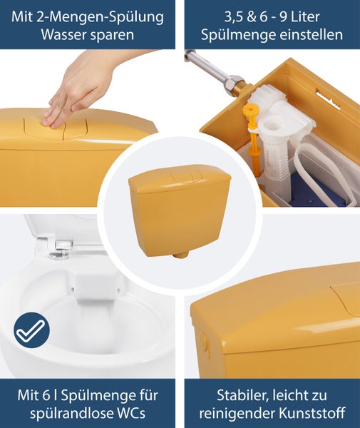 Sanitop-Wingenroth Spülkasten Karat | Tiefspülkasten mit Zwei-Mengen-Technik | 3,5 oder 6 - 9 l | Geräuscharm und vollisoliert | Variabler Anschluss | Curry | 21061 4