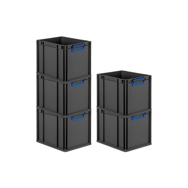 PROREGAL SparSet 10x Eurobox NextGen Color, HxBxT 32x30x40cm, 30 Liter, Griffe blau geschlossen, Schwarz, Eurobehälter, Transportbox, Transportbehälter, Stapelbehälter
