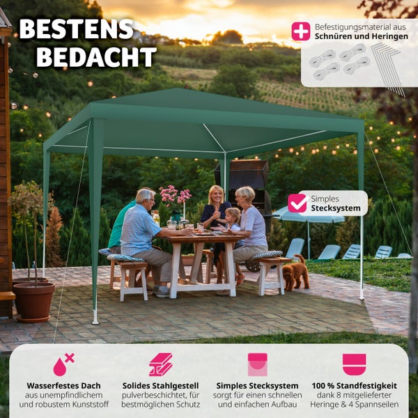 Pavillon tectake Kara inklusive Spannseile und Heringe 3 x 3 m grün
