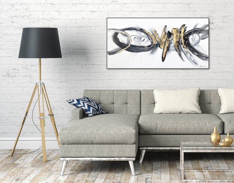 Handgemaltes Gemälde Acrylfarbe 120x60cm Schwarz-Weiß