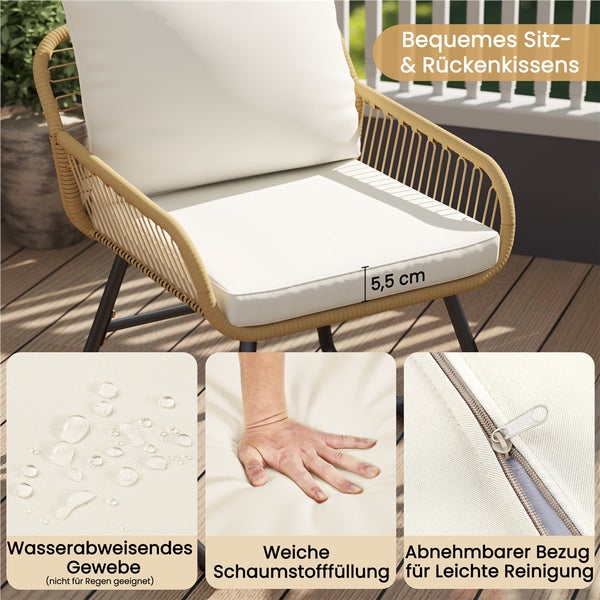 Gartenstuhl mit Sitz- und Rückenkissen, wasserabweisendem Bezug, Schaumstofffüllung und abnehmbarem Bezug