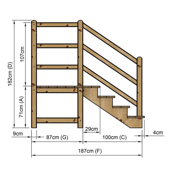 Illustration einer Holztreppe mit den Maßangaben.