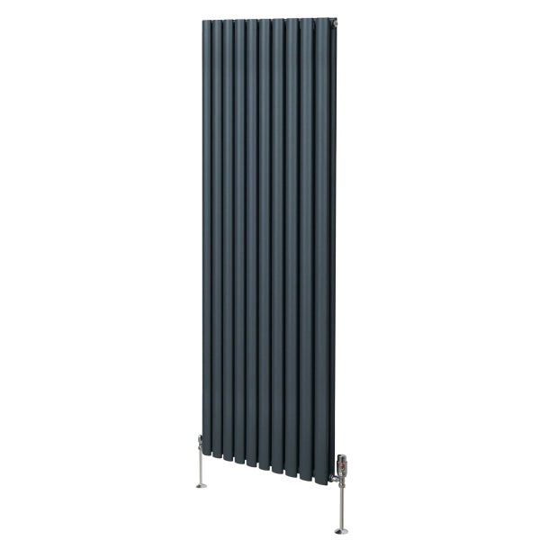 Oval Röhrenheizkörper & Chrom Thermostatventile – 1800mm x 600mm - Anthrazitgrau