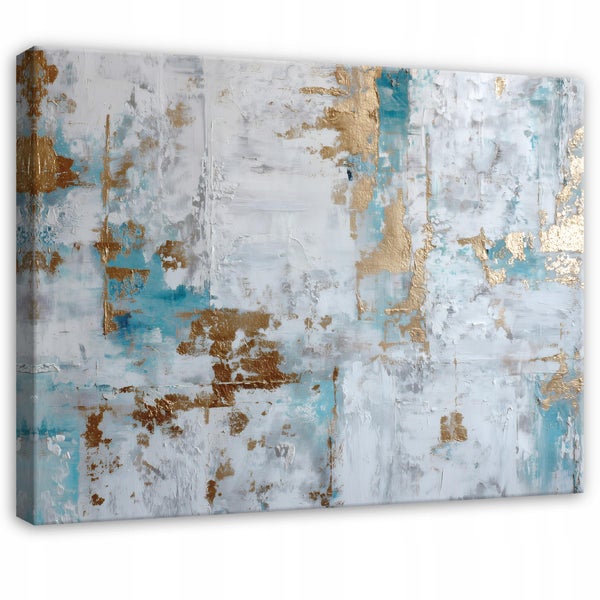 Abstraktes Leinwandbild mit goldenen und türkisen Akzenten