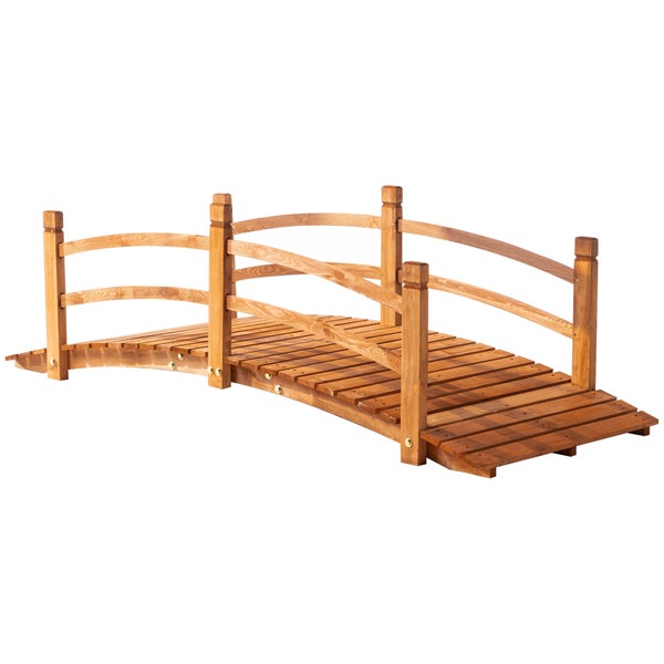 Outsunny Gartenbrücke 1,85 m Holzbrücke begehbar Holzsteg Teichbrücke Zierbrücke mit Geländer bis 200 kg Massivholz Orange