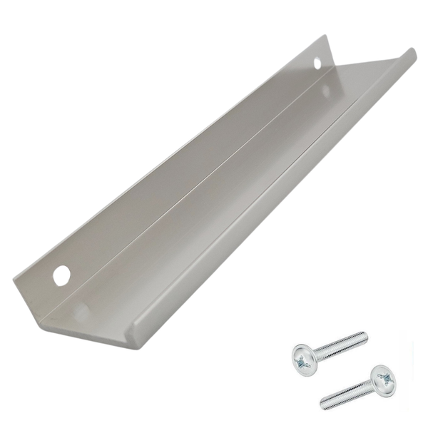 Möbelgriff als Kantenprofil aus Metall mit zwei Befestigungsschrauben.