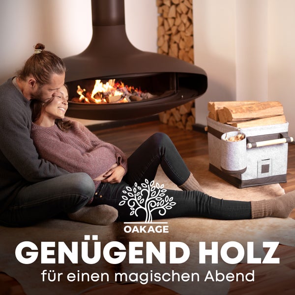 OAKAGE® FireMaster Duo Hellgrau Holzkorb Filz - Einhängbarer Zündholzkorb - 42x32x35cm