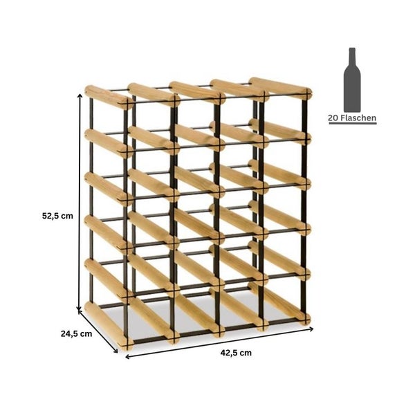 PROREGAL Modulares Weinregal Vinotega Mod Metal HxBxT 52,5 x 42,5 x 24,5 cm 4 x 5 Flaschen Massives Kiefernholz Natur