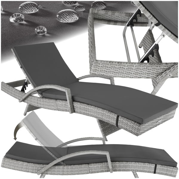 Rattan Sonnenliege tectake Océane 190 x 71 x 34 – 74,5 cm mit Aluminiumgestell hellgrau