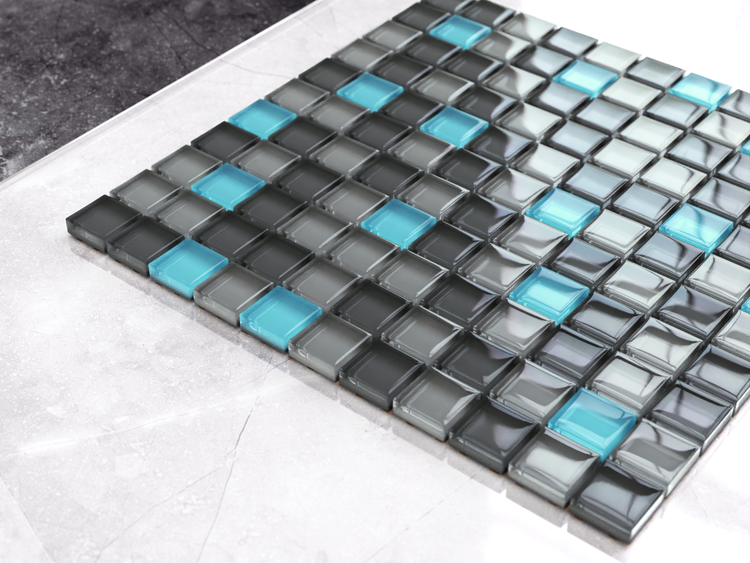 Glasmosaik auf Netz für Bad und Küche 30cm x 30cm  - Minecraft Diamond