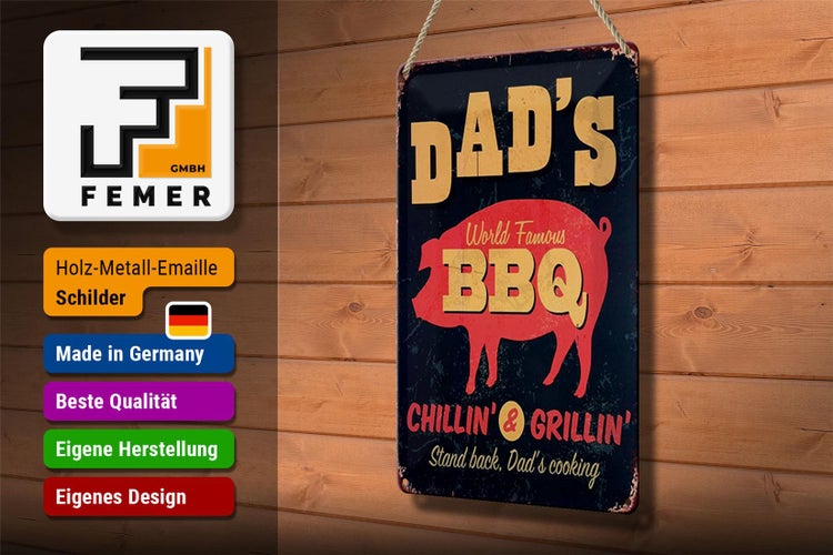 Blechschild Spruch 20x30cm Dad´s world famous BBQ grillin