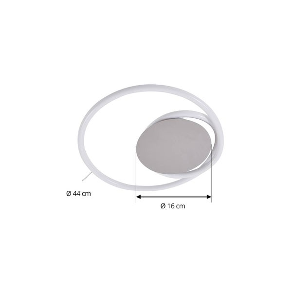 Moderne LED Deckenleuchte mit einem Durchmesser von 44 Zentimetern und einem Basisdurchmesser von 16 Zentimetern.