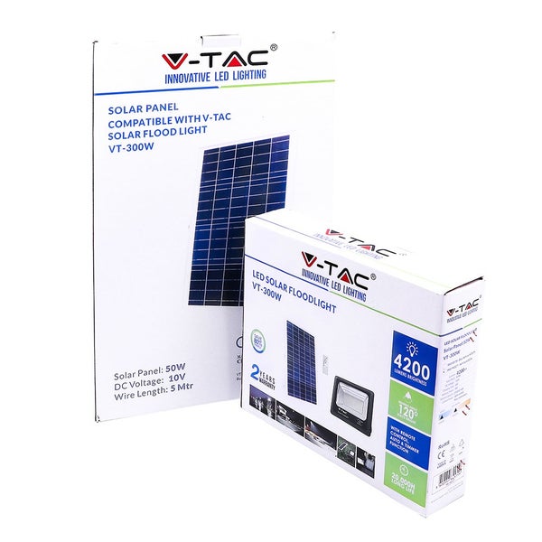 V-Tac Solarpanel und LED Solarstrahler Produktverpackungen