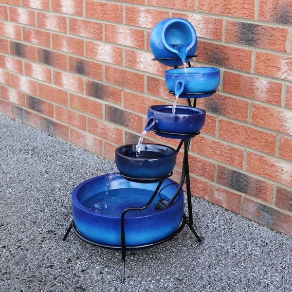Solar Kaskadenbrunnen mit Akku - Blau