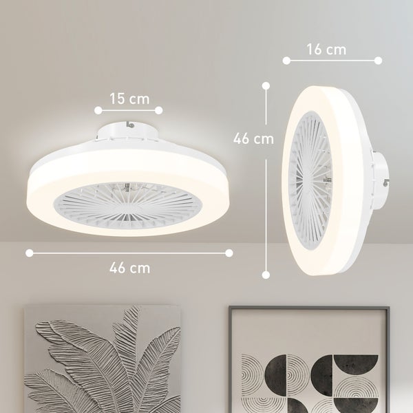 HOMCOM Deckenventilator mit Beleuchtung Fernbedienung LED Ventilator Deckenleuchte Dimmbar mit  6 Geschwindigkeiten 40 W Lampe mit umkehrbar Ventilator, Timer für Schlafzimmer Weiß 46 cm