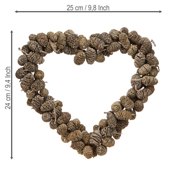 Herzförmiger Dekorationskranz aus Zapfen, 24 x 25 Zentimeter