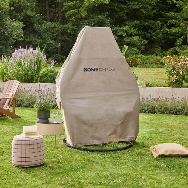 Home Deluxe - Hängesessel TWIN - Schwarz, Höhe 195 cm - inkl. Regenabdeckung, Gestell, Sitz- und Rückenkissen I Polyrattan Hängestuhl Gartenschaukel Hängekorb