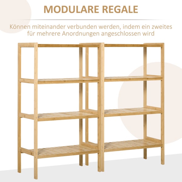 HOMCOM Standregal Bücherregal 4-stufiges Bambusregal Büroregal Lagerregal Aktenregal Küchenregal für Bad Küche Wohnzimmer Schlafzimmer Bambus Natur 62 x 33 x 112 cm
