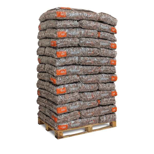 Palette mit Säcken galanlo Pinienrinde, jeweils 60 Liter.