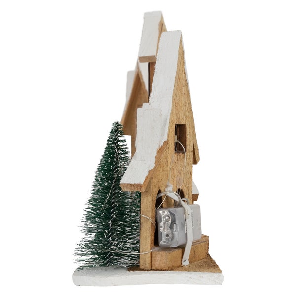 ECD Germany LED Holz Weihnachtsdorf, 56x13x27 cm, 25 LEDs warmweißes Licht, Weihnachtsdekoration, Winterdorf batteriebetrieben (2xAA), Weihnachtsstadt, Deko Häuser, Weihnachtsszene mit Beleuchtung