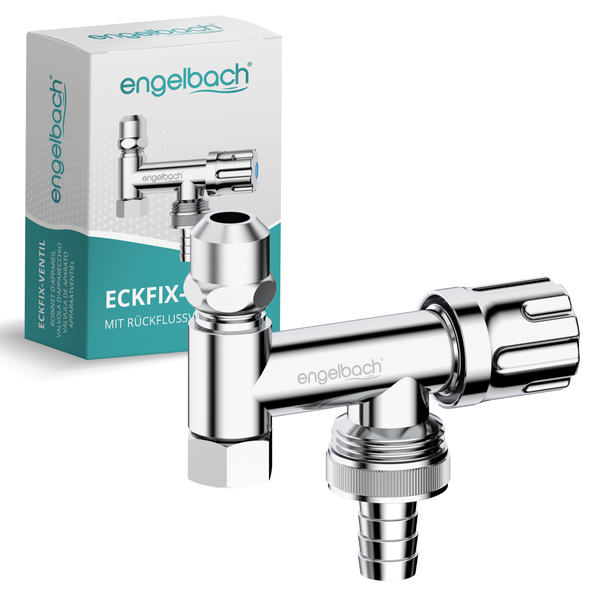 Engelbach® Universal Eckfix Gerätezusatzventil mit Rückflussverhinderer - Einfacher Einbau auf vorhandene Eckventile - Zusatzventil aus verchromten Messing