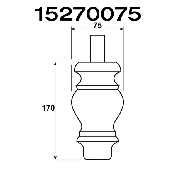 Technische Zeichnung eines Möbelfußes mit den Maßen 170 Millimeter Höhe und 75 Millimeter Breite.