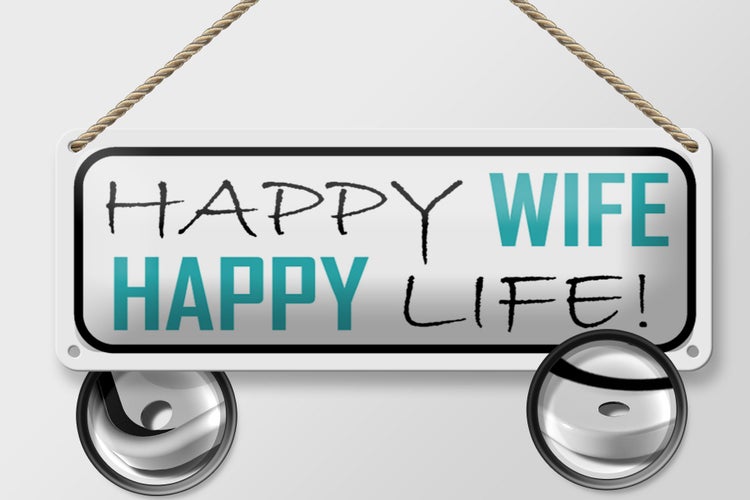 Blechschild Spruch 27x10cm Happy wife happy life Dekoration
