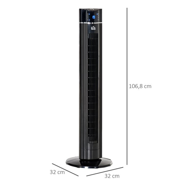 HOMCOM 2-in-1 Turnmventilator Standventilator Ventilator mit Fernbedienung Säulenventilator Ionisator Timerfunktion 3 Belüftungsstufen 60° Oszillation 60W 32 x 32 x 106,8 cm, Schwarz